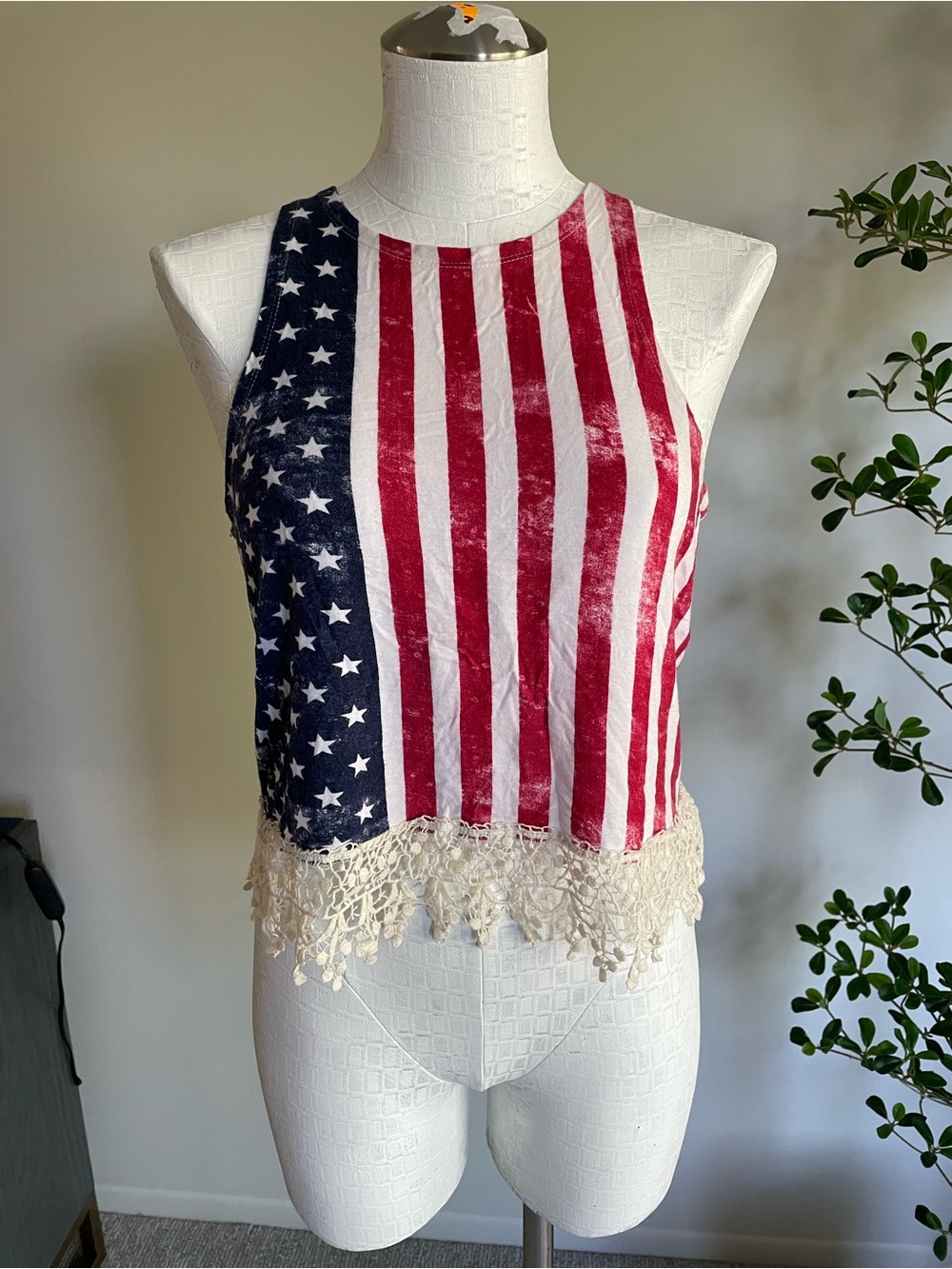 Rue21 American Flag Crochet-Hem Tank Top - Red, White & Navy